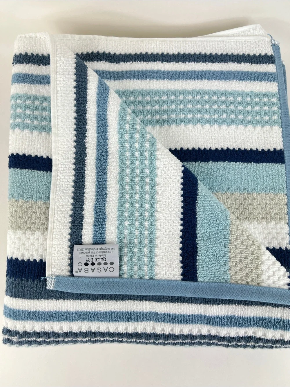 Casaba 8 Pc Bath Towel Set Blue White Taupe Striped Super Soft Cotton Blend NEW